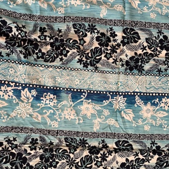 Hawaiian Print Fabric, Green Beige, Black - Picture 1 of 7